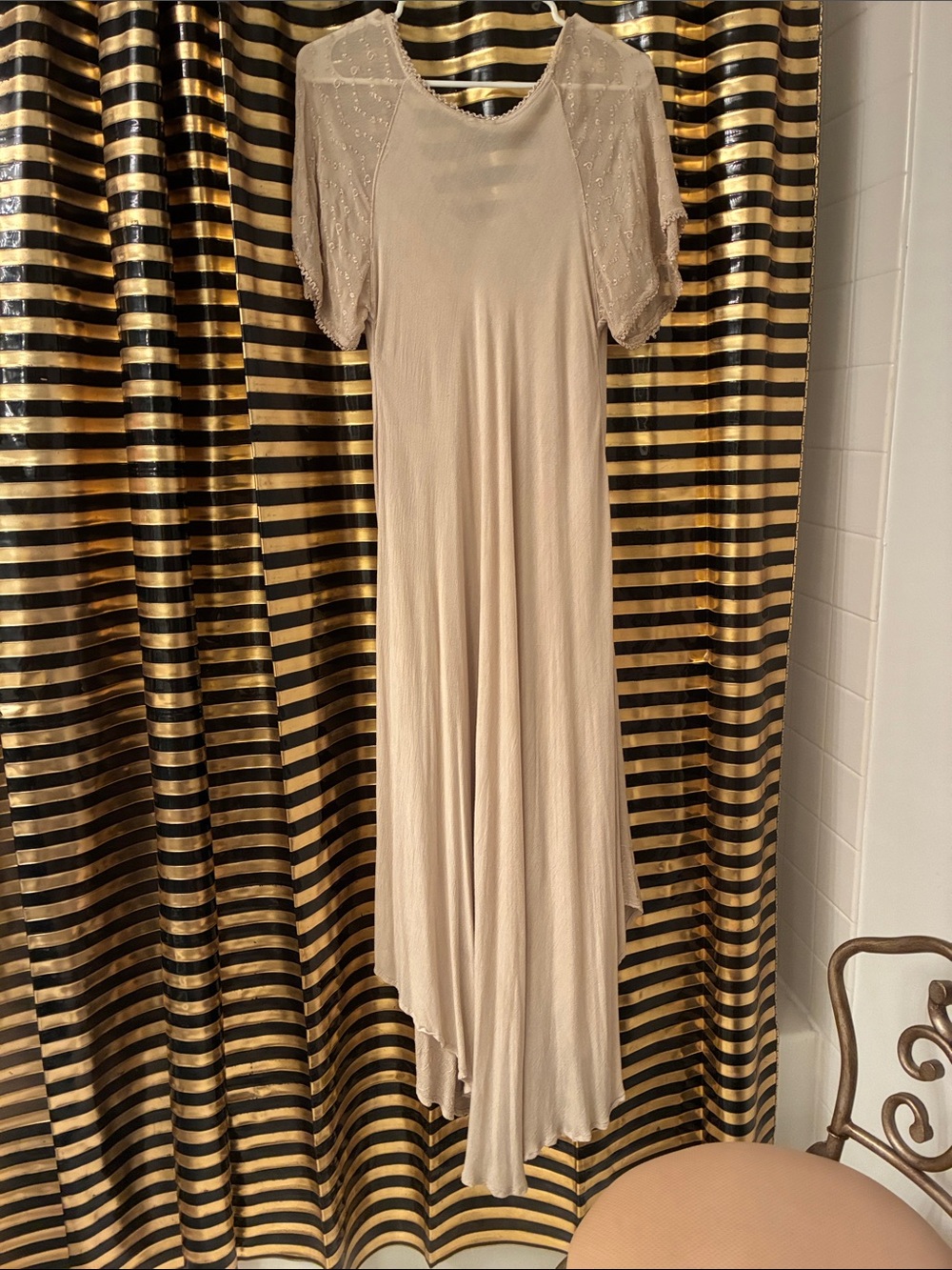 Beige Lace-Detail Maxi Dress
